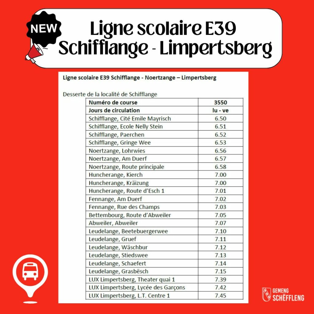 Schoulbus E39 Richtung Lampertsbierg hält elo zu Schëffleng