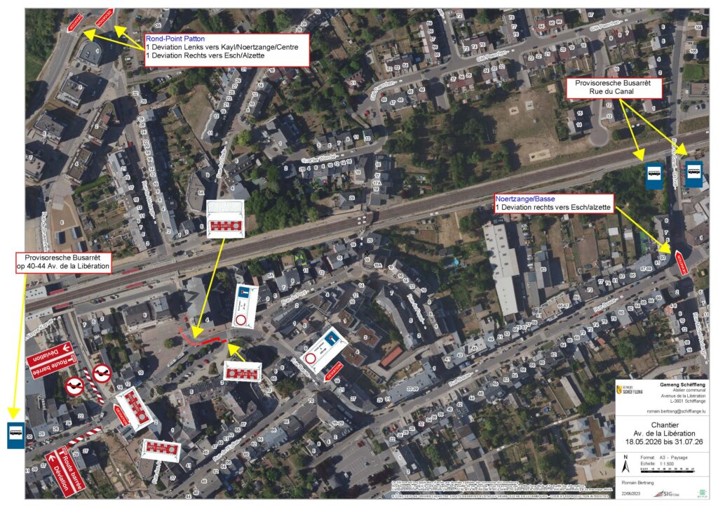 26.05. – 31.07.2026 – Chantier Rue des Artisans an Avenue de la Libération