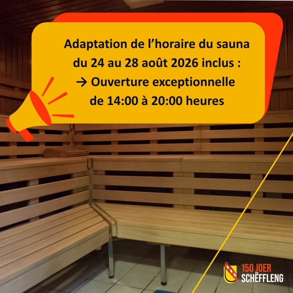 Sauna – Adaptation de l’horaire du 24 au 28 août 2026 inclus